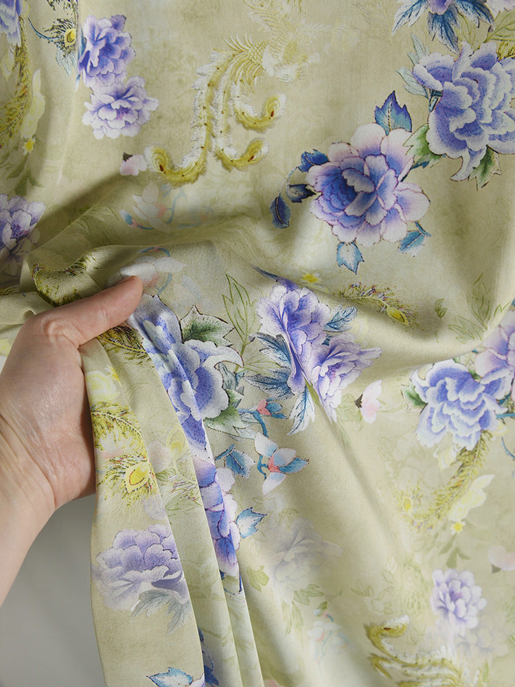 RYHUAWEI - Hight 60 Count Rayon Satin Faux Silk Chinese Style Floral Cheongsam Dress Fabric - 145cm wide by the Yard