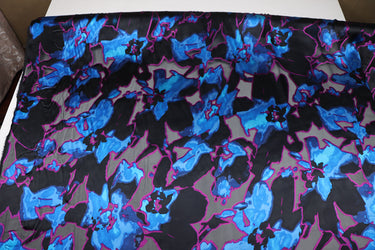 JFHSSH - 21 Momme Black and Blue Bicolor Flower Pattern Sheer Burnout Silk Devore Satin Fabric - 140cm wide by the Yard