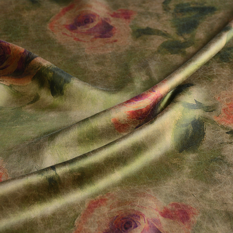 YPQSAW - Handmade 30 Momme Crackle Rose Pattern Print Mud Silk Fabric - 110cm by the Yard