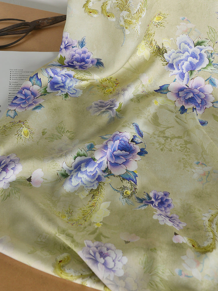 RYHUAWEI - Hight 60 Count Rayon Satin Faux Silk Chinese Style Floral Cheongsam Dress Fabric - 145cm wide by the Yard
