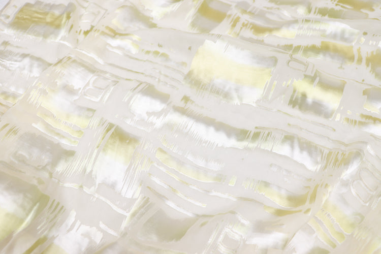 JFHJSF - 16 Momme Metallic Irregular Square Letters Pattern Sheer Burnout Silk Devore Satin Fabric - 114cm wide by the Yard