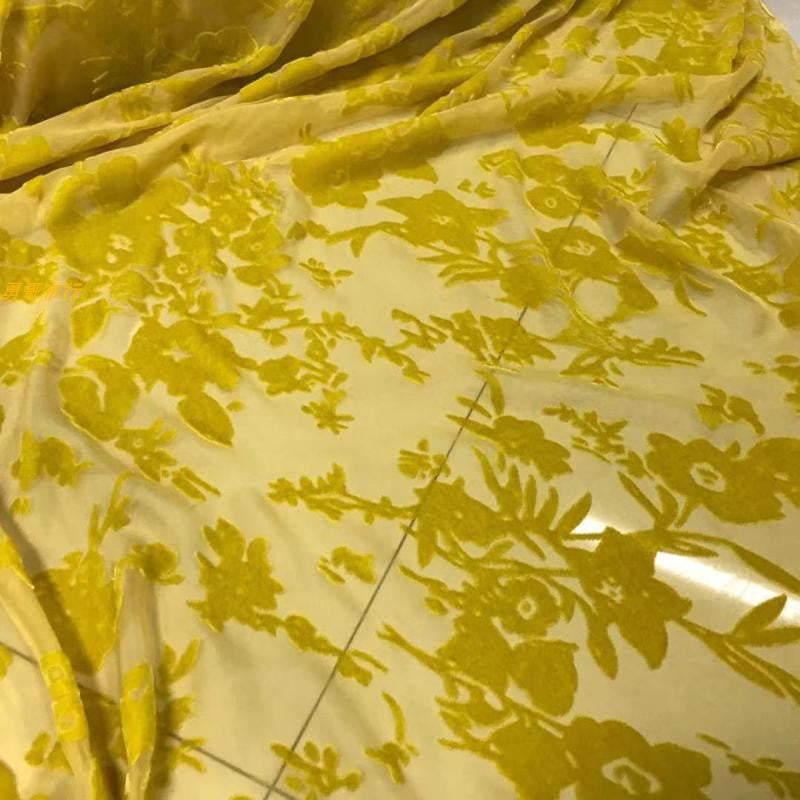 LVSMUD - Luxurious Blooming Peony Pattern Semi-sheer with a Draping Effect Sheer Burnout Silk Velvet Satin Fabric - 114cm wide by the Yard