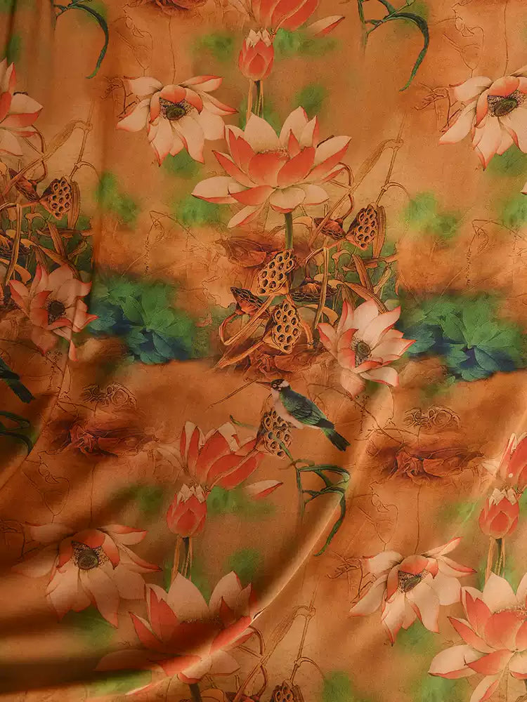 RYXIAHEE- Hight 60 Count Rayon Satin Faux Silk Chinese Style Floral Cheongsam Dress Fabric - 145cm wide by the Yard
