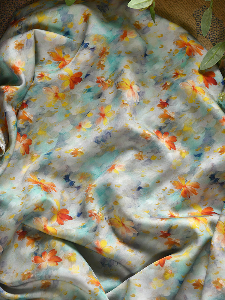 RYHUAXII  - Hight 60 Count Rayon Satin Faux Silk Chinese Style Floral Cheongsam Dress Fabric - 145cm wide by the Yard