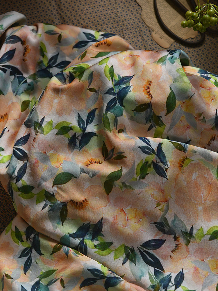 RYYUCHAA- Hight 60 Count Rayon Satin Faux Silk Chinese Style Floral Cheongsam Dress Fabric - 145cm wide by the Yard