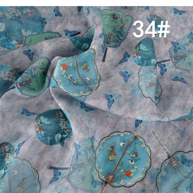 LRYUPS - Vintage Style Cattail Leaf Fan Floral Printed  42 Thread Count Ramie Fabric - 140cm wide by the Yard