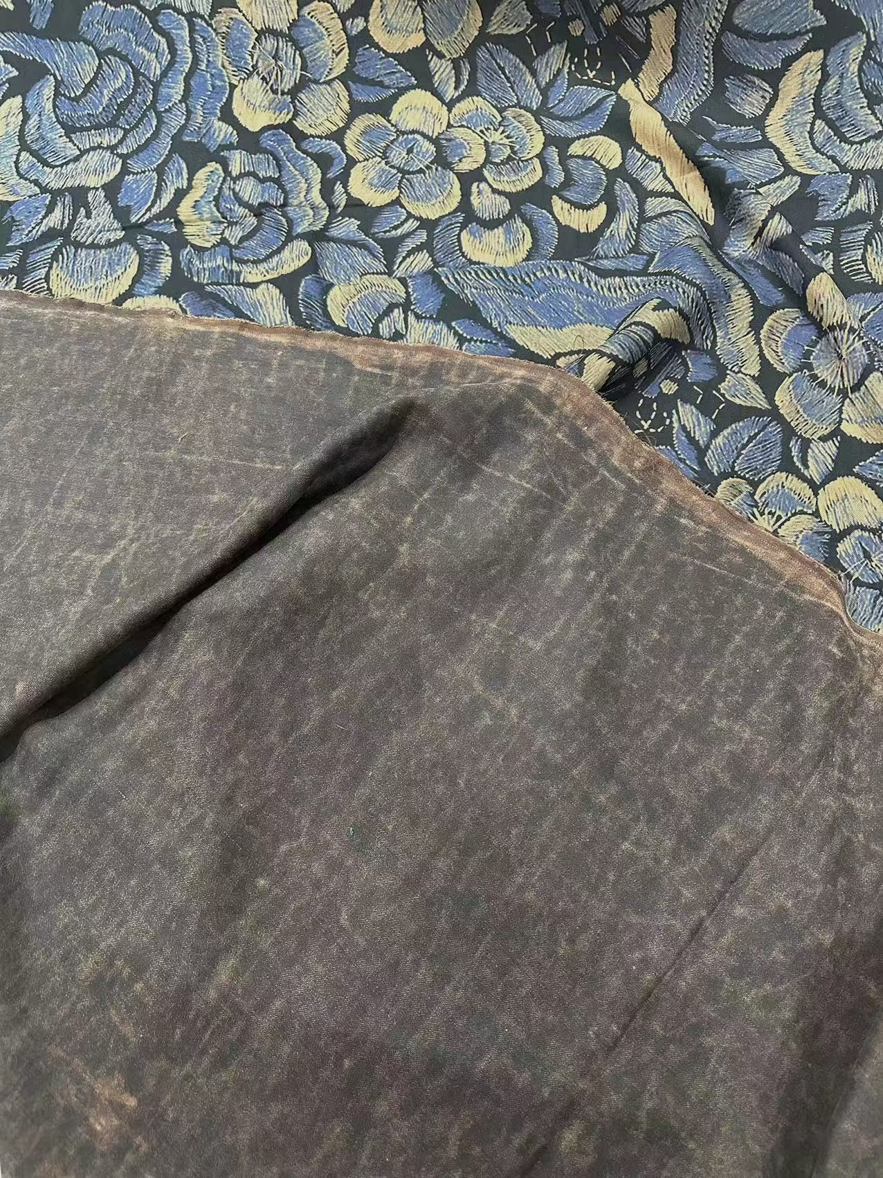 SXJFQH - 40 Momme Jacquard Mud Silk Plant Dye Vintage Style Pure Silk Fabric -114cm by the yard