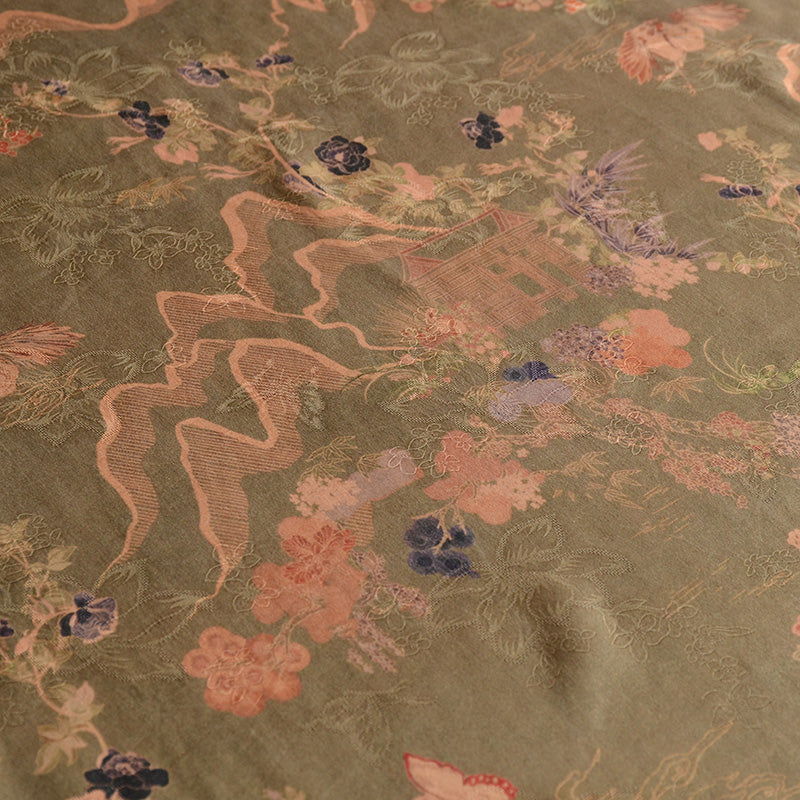 YPSHFZ - Handmade 26 Momme HUALUO Jacquard Mud Silk Fabric (Openwork texture) - 110cm by the Yard