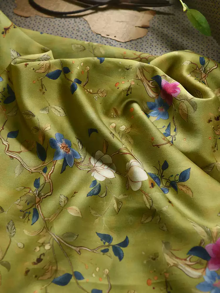 RYRUMENG  - Hight 60 Count Rayon Satin Faux Silk Chinese Style Floral Cheongsam Dress Fabric - 145cm wide by the Yard