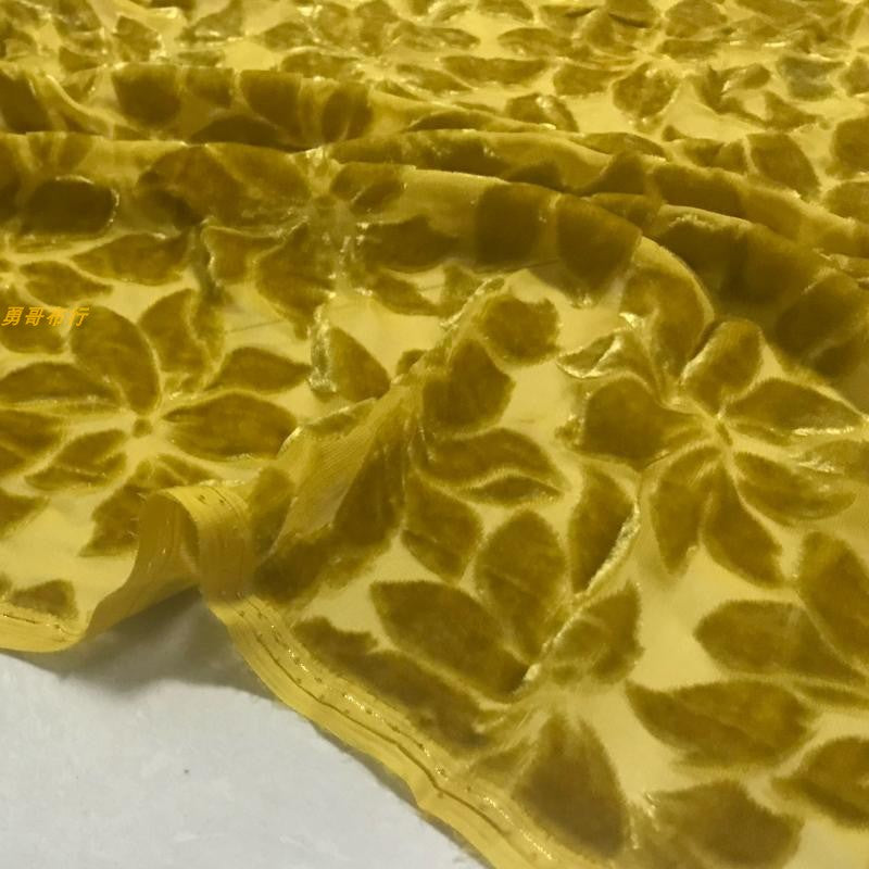 YELSPE - Yellow Small Petals Semi-sheer with a Draping Effect Sheer Burnout Silk Velvet Satin Fabric - 114cm wide by the Yard