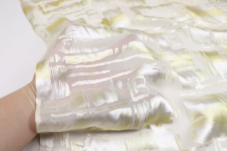 JFHJSF - 16 Momme Metallic Irregular Square Letters Pattern Sheer Burnout Silk Devore Satin Fabric - 114cm wide by the Yard