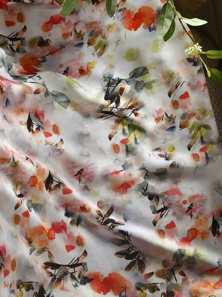 RYFENGGU - Hight 60 Count Rayon Satin Faux Silk Chinese Style Floral Cheongsam Dress Fabric - 145cm wide by the Yard