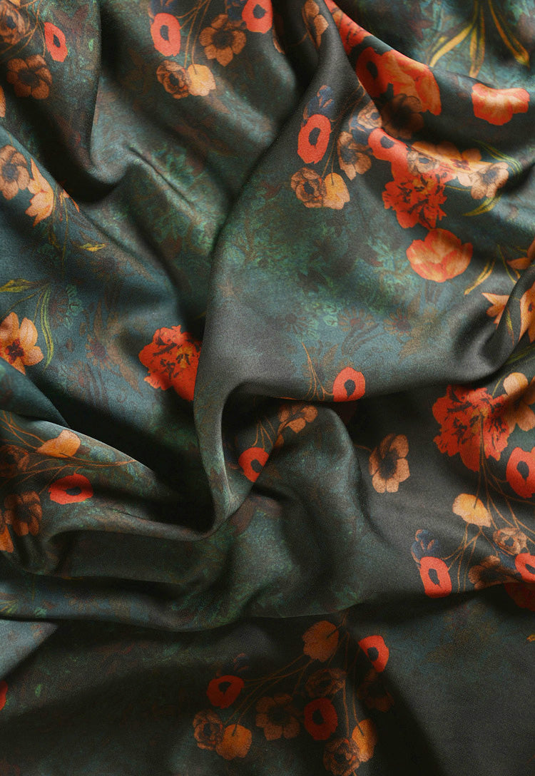 RYLIVSHE - Hight 60 Count Rayon Satin Faux Silk Chinese Style Floral Cheongsam Dress Fabric - 145cm wide by the Yard