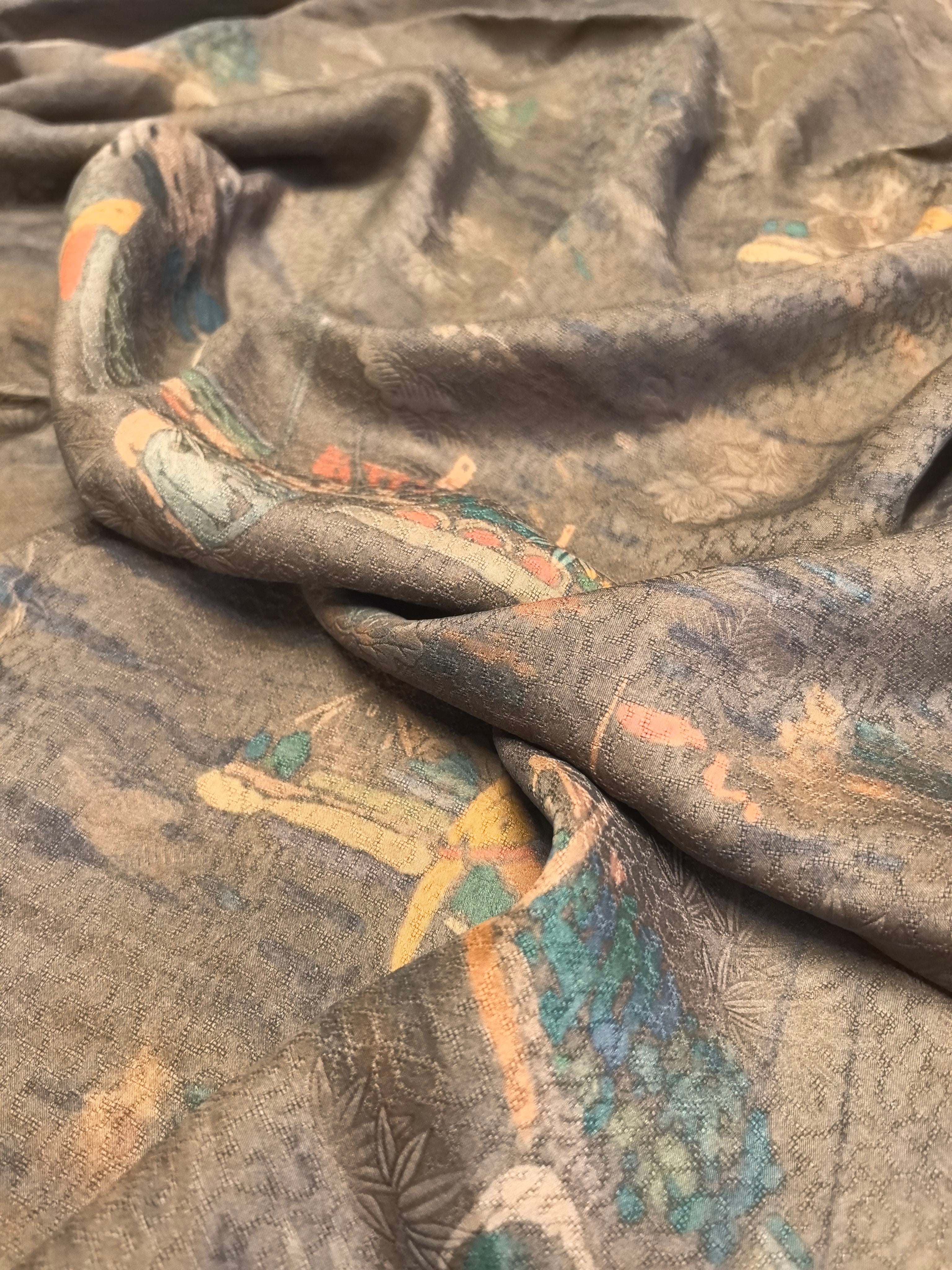 YPXDFZ - Handmade 27 Momme HUALUO Jacquard Mud Silk Fabric (Openwork texture) - 110cm by the Yard
