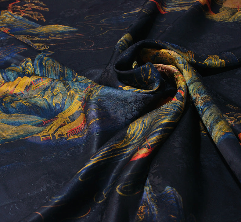 YPWUZS - Handmade 25 Momme HUALUO Jacquard Mud Silk Fabric (Openwork texture) - 110cm by the Yard