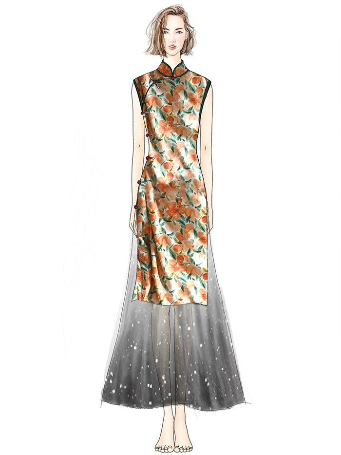 RYHUASHU - Hight 60 Count Rayon Satin Faux Silk Chinese Style Floral Cheongsam Dress Fabric - 145cm wide by the Yard