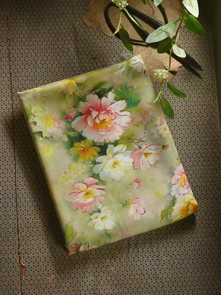 RYFANFUA - Hight 60 Count Rayon Satin Faux Silk Chinese Style Floral Cheongsam Dress Fabric - 145cm wide by the Yard