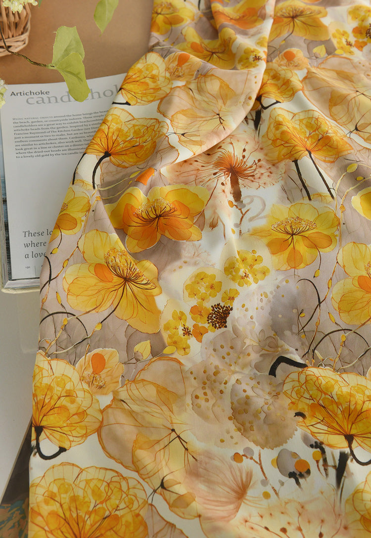 RYFENLIN - Hight 60 Count Rayon Satin Faux Silk Chinese Style Floral Cheongsam Dress Fabric - 145cm wide by the Yard