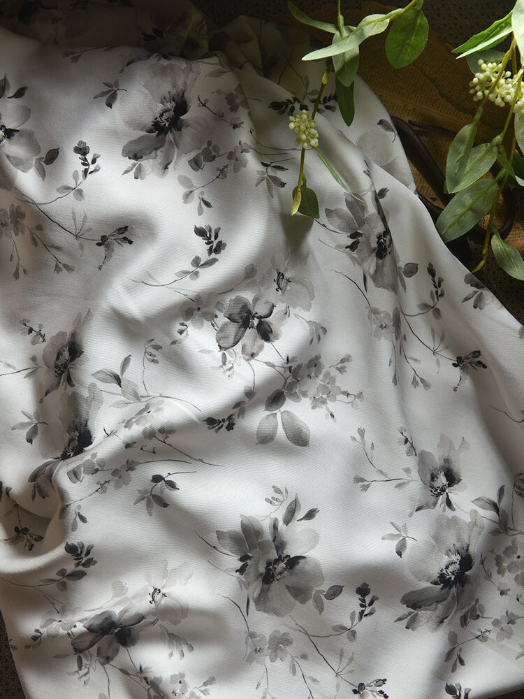 RYSUJING - Hight 60 Count Rayon Satin Faux Silk Chinese Style Floral Cheongsam Dress Fabric - 145cm wide by the Yard