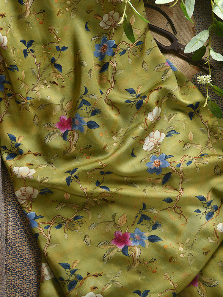 RYRUMENG  - Hight 60 Count Rayon Satin Faux Silk Chinese Style Floral Cheongsam Dress Fabric - 145cm wide by the Yard