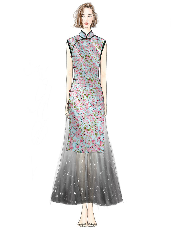 RYXUEGUO - Hight 60 Count Rayon Satin Faux Silk Chinese Style Floral Cheongsam Dress Fabric - 145cm wide by the Yard