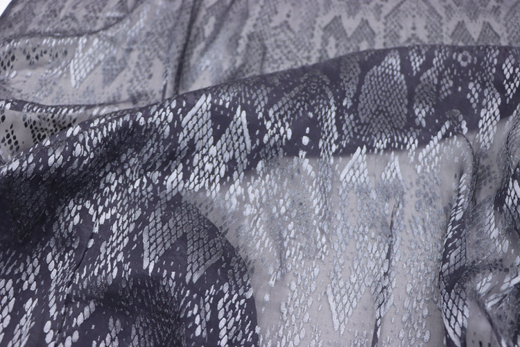 JFHHSP - 11 Momme Faux Snakeskin Pattern Style Sheer Burnout Silk Devore Satin Fabric - 114cm wide by the Yard