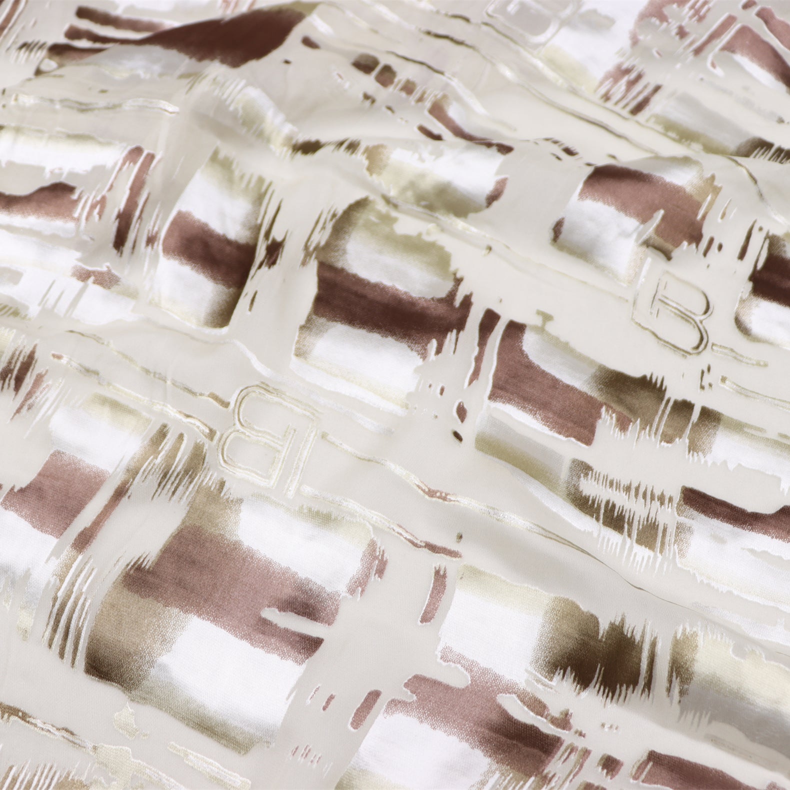 JFHJSF - 16 Momme Metallic Irregular Square Letters Pattern Sheer Burnout Silk Devore Satin Fabric - 114cm wide by the Yard