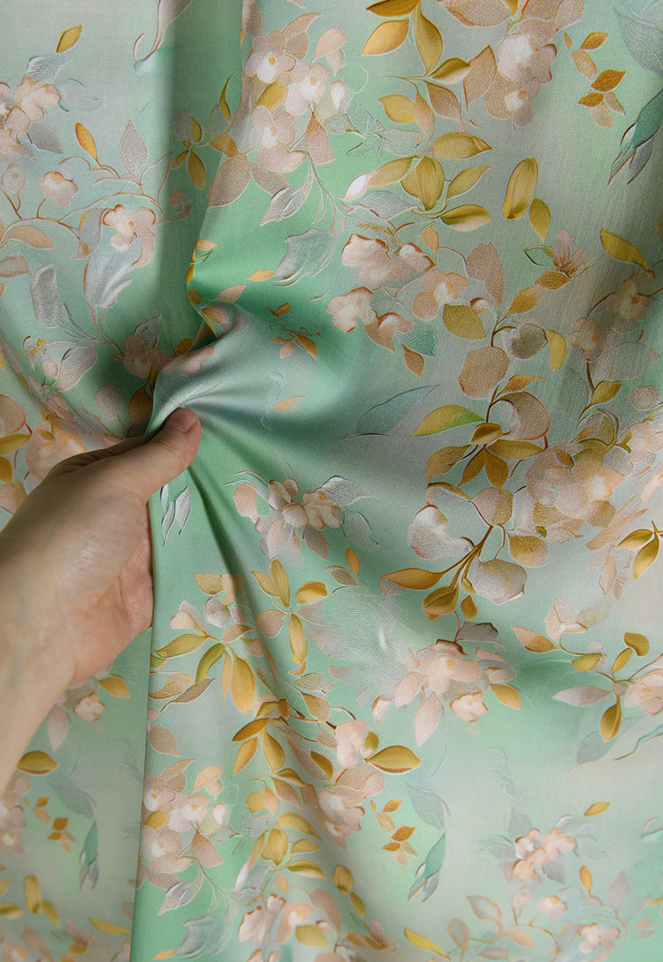 RYYUELIU - Hight 60 Count Rayon Satin Faux Silk Chinese Style Floral Cheongsam Dress Fabric - 145cm wide by the Yard