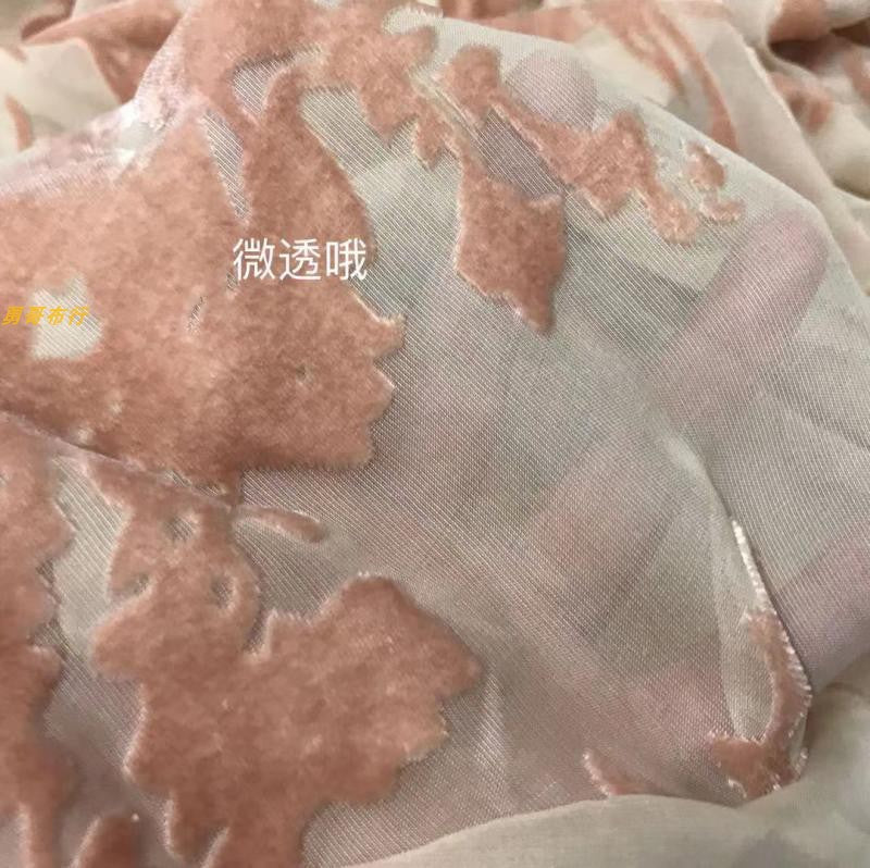 HFENZP - Pink Floral Pattern Semi-sheer with a Draping Effect Sheer Burnout Silk Velvet Satin Fabric - 114cm wide by the Yard