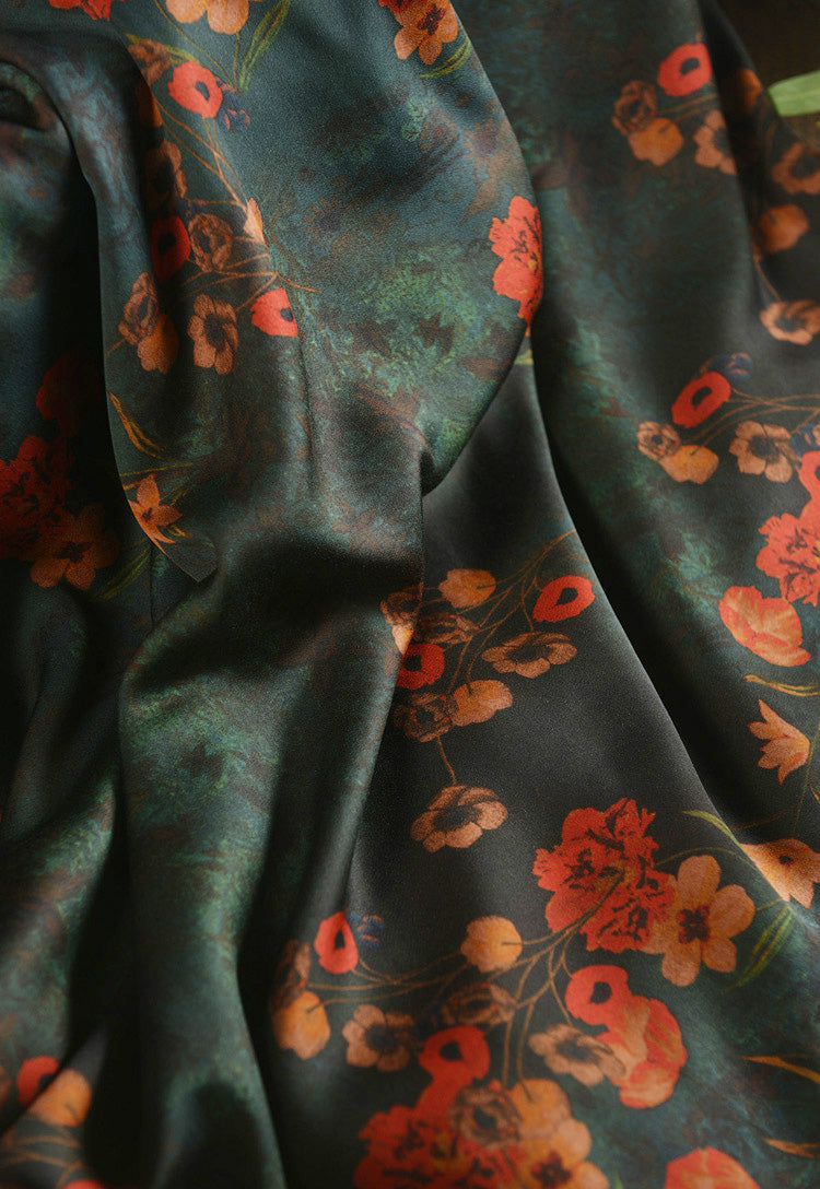 RYLIVSHE - Hight 60 Count Rayon Satin Faux Silk Chinese Style Floral Cheongsam Dress Fabric - 145cm wide by the Yard