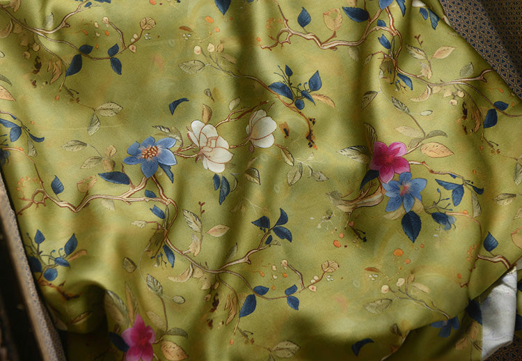 RYRUMENG  - Hight 60 Count Rayon Satin Faux Silk Chinese Style Floral Cheongsam Dress Fabric - 145cm wide by the Yard