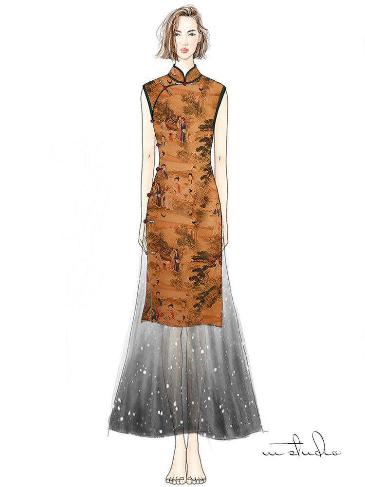 RYSILVTU - Hight 60 Count Rayon Satin Faux Silk Chinese Style Floral Cheongsam Dress Fabric - 145cm wide by the Yard