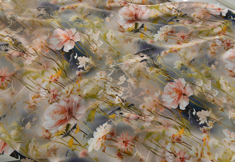 RYFENGHU - Hight 60 Count Rayon Satin Faux Silk Chinese Style Floral Cheongsam Dress Fabric - 145cm wide by the Yard