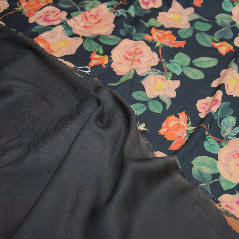 XLHDMG - Handmade 23 Momme Rose Printed Mud Silk Satin Fabric - 132cm By the Yard