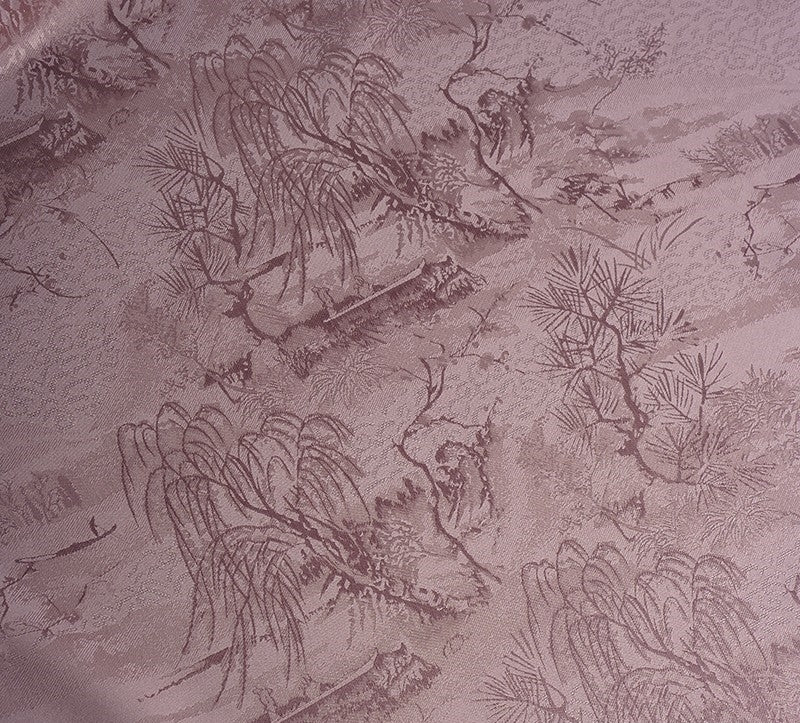 BUSZANF - Dirty Pink and Small Tree Jacquard Satin Polyester Fabric - 152cm by the yard