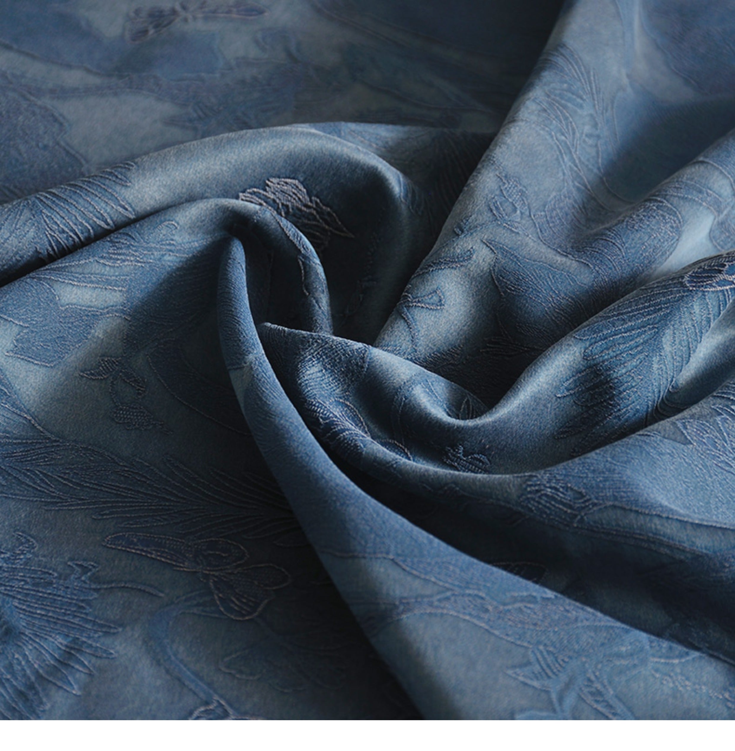 YPQLER - Handmade 40 Momme Gray-Blue Embossed Scrape-Dyed Heavy Satin Mud Silk Fabric - 110cm by the Yard
