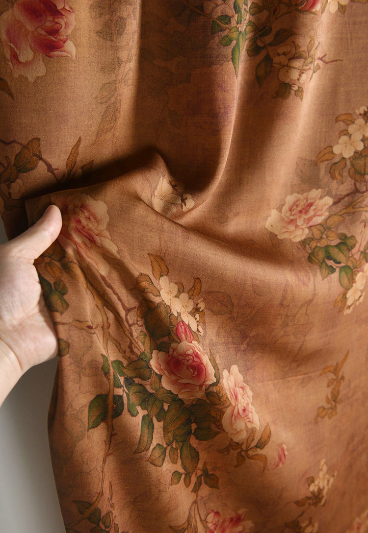 RYHONGFO - Hight 60 Count Rayon Satin Faux Silk Chinese Style Floral Cheongsam Dress Fabric - 145cm wide by the Yard