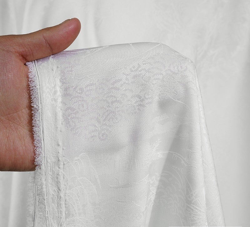 BUSSANS - Three Colours and Small Tree Jacquard Satin Polyester Fabric - 152cm by the yard