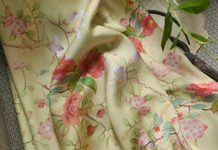 RYSOFTRU - Hight 60 Count Rayon Satin Faux Silk Chinese Style Floral Cheongsam Dress Fabric - 145cm wide by the Yard