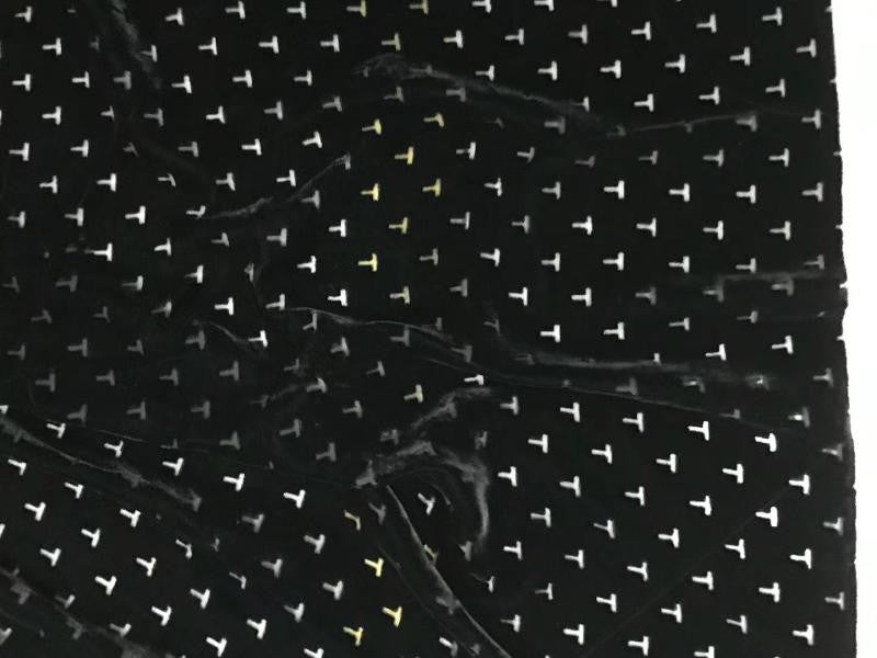 TZIWEN - Black Base with T-shaped Pattern and  Semi-sheer with a Draping Effect Sheer Burnout Silk Velvet Satin Fabric - 140cm wide by the Yard