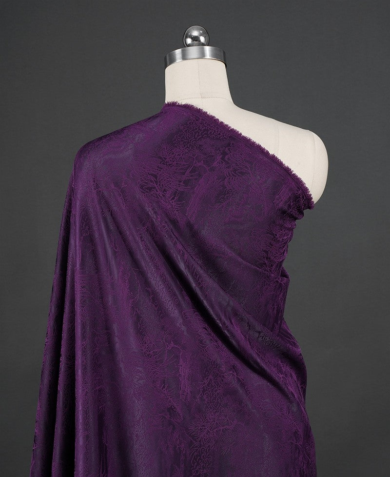 BUSZISH - Dark Purple Landscape and Small Tree Jacquard Satin Polyester Fabric - 152cm by the yard