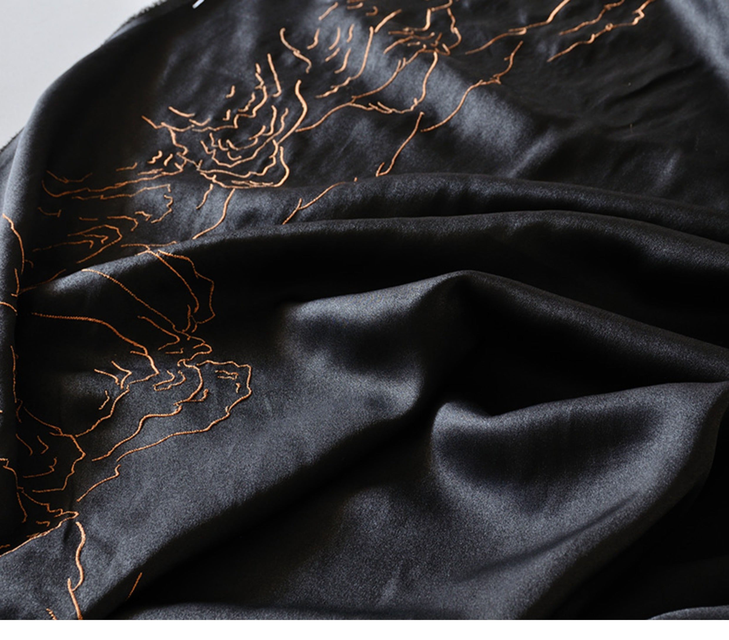 YPSMXI - Handmade 35 Momme Double-Faced Heavy Satin with Raised Mountain Embroidery Mud Silk Satin Fabric - 108cm By the Yard