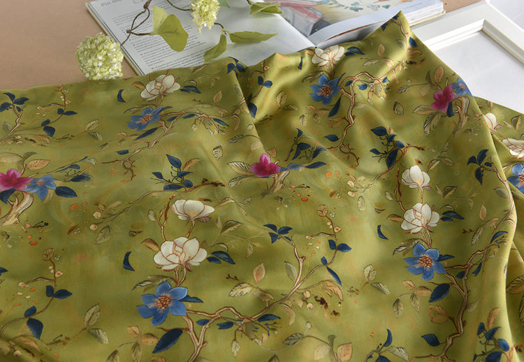 RYRUMENG  - Hight 60 Count Rayon Satin Faux Silk Chinese Style Floral Cheongsam Dress Fabric - 145cm wide by the Yard