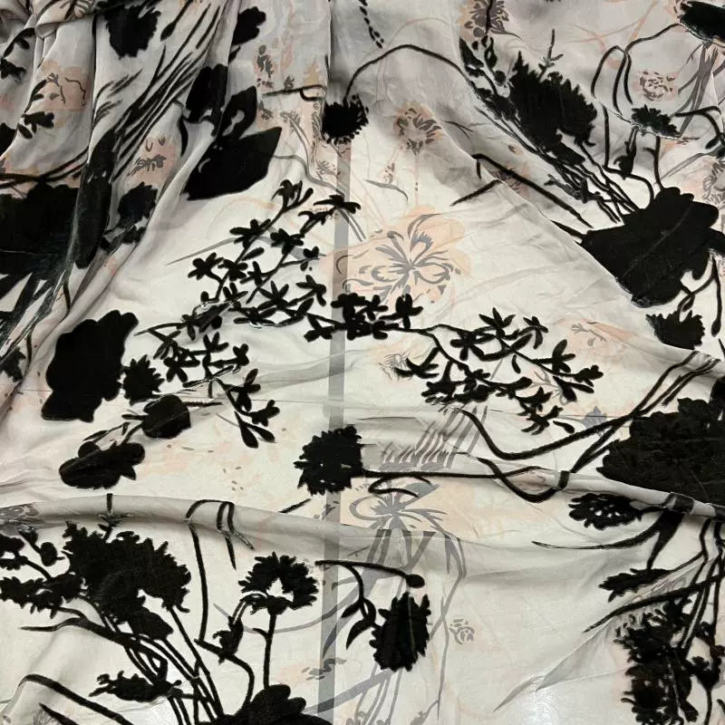 HEILAN - Semi-sheer with a Draping Effect Hot Stamping Sheer Burnout Silk Velvet Satin Fabric - 114cm wide by the Yard