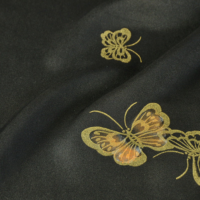 YPABQI - Handmade 40 Momme Double-Faced Heavy Satin with Hand-Drawn Butterfly Motifs Mud Silk Satin Fabric - 112cm By the Yard