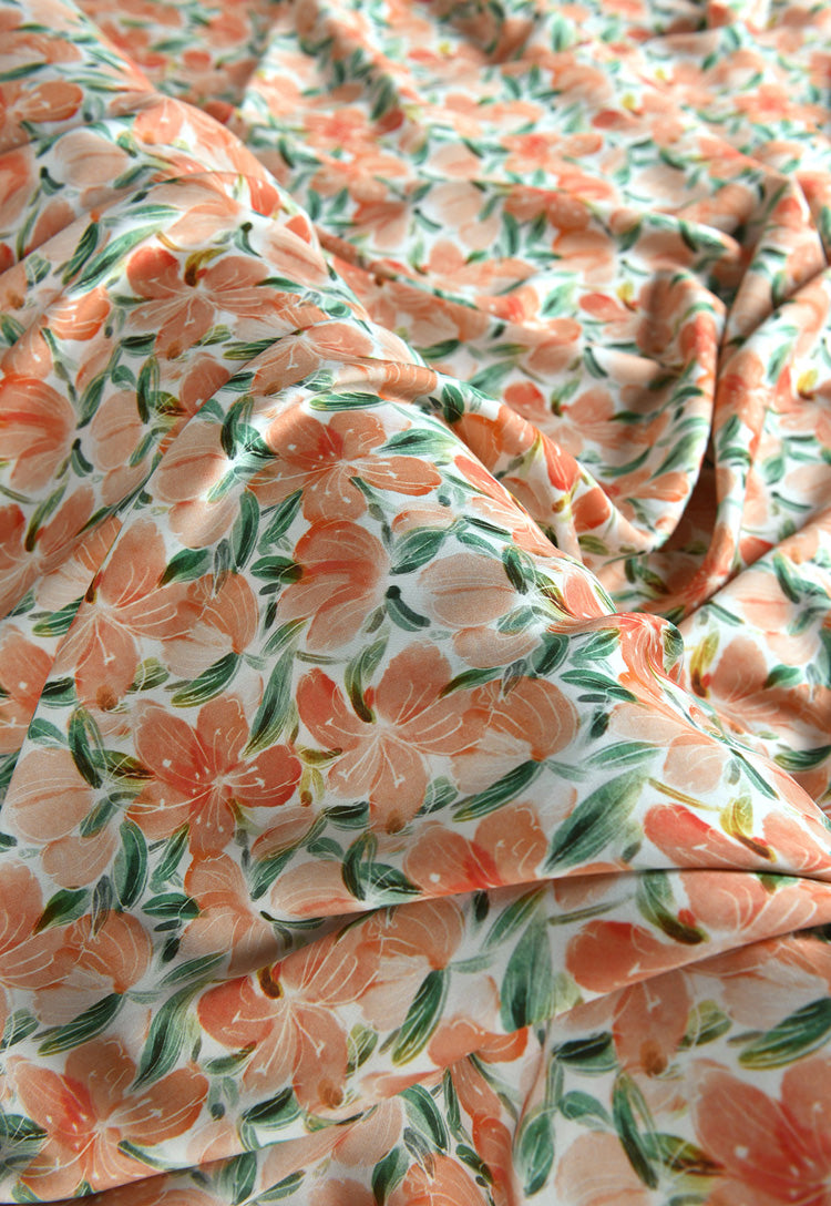 RYHUASHU - Hight 60 Count Rayon Satin Faux Silk Chinese Style Floral Cheongsam Dress Fabric - 145cm wide by the Yard