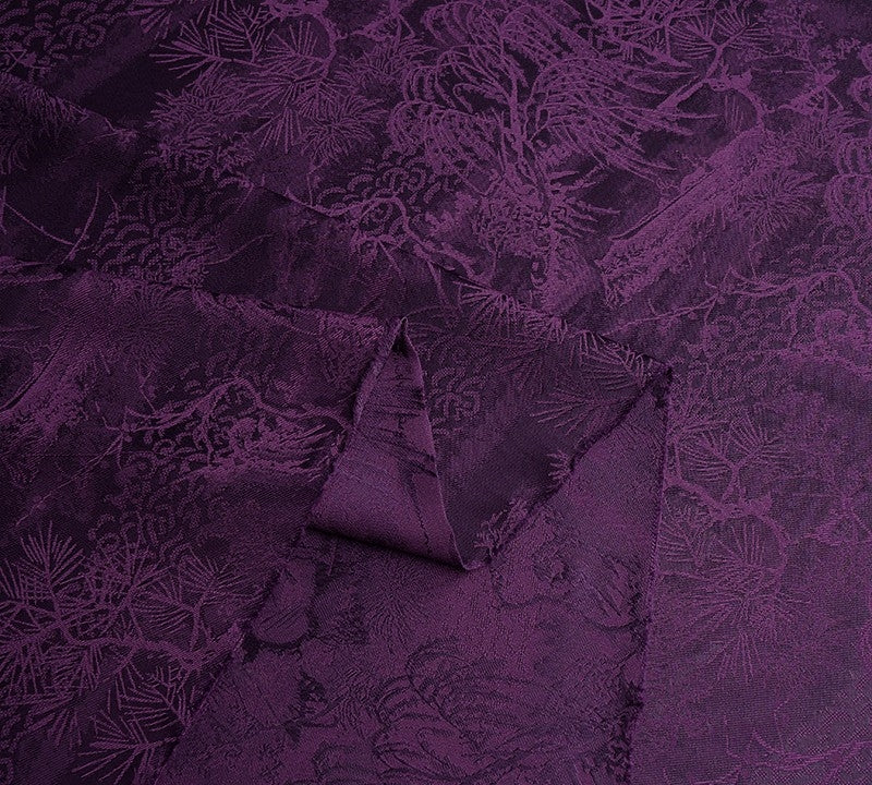 BUSZISH - Dark Purple Landscape and Small Tree Jacquard Satin Polyester Fabric - 152cm by the yard