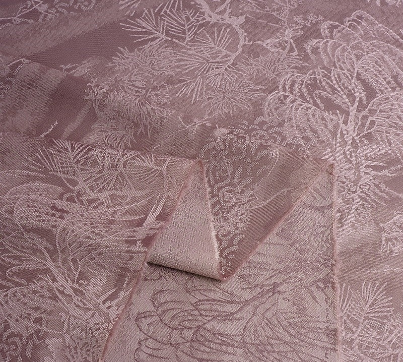 BUSZANF - Dirty Pink and Small Tree Jacquard Satin Polyester Fabric - 152cm by the yard