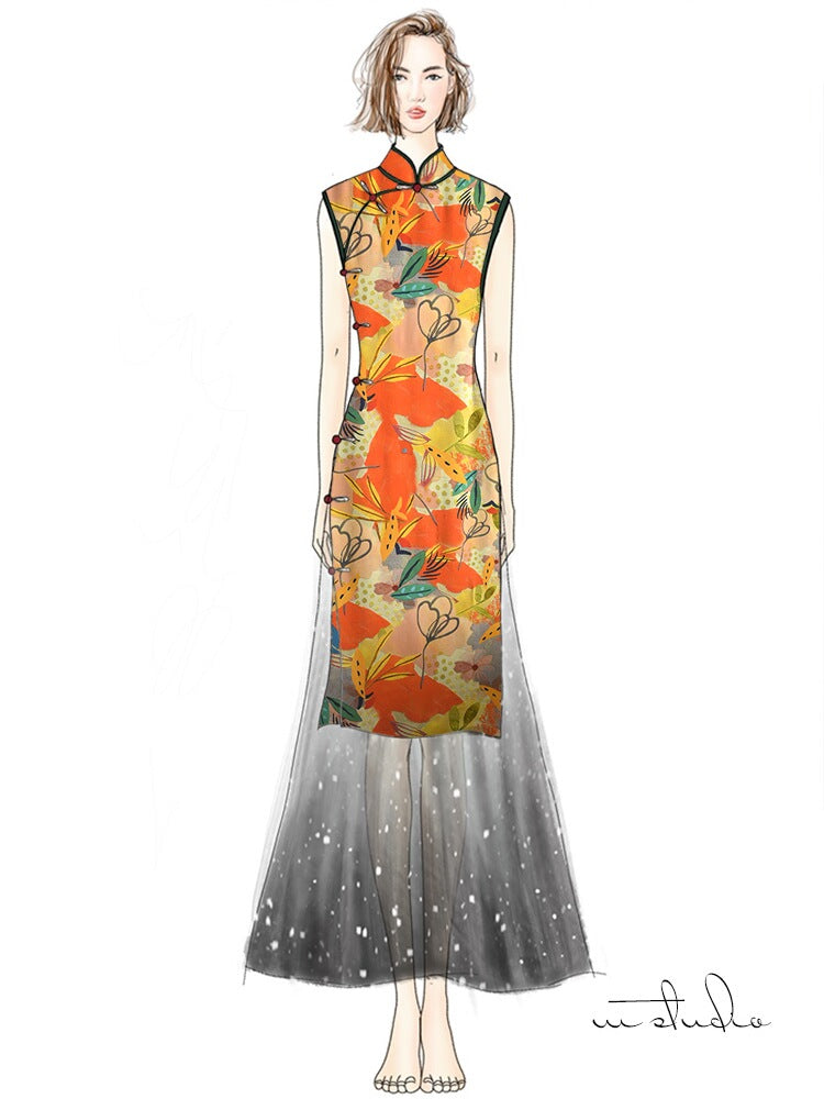 RYYINXIA  - Hight 60 Count Rayon Satin Faux Silk Chinese Style Floral Cheongsam Dress Fabric - 145cm wide by the Yard