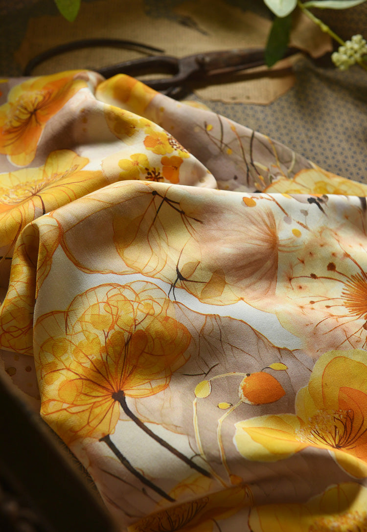 RYFENLIN - Hight 60 Count Rayon Satin Faux Silk Chinese Style Floral Cheongsam Dress Fabric - 145cm wide by the Yard